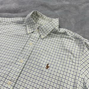 Polo Ralph Lauren Shirt Mens Large Blue Green Checkered Long Sleeve Flesh Pony